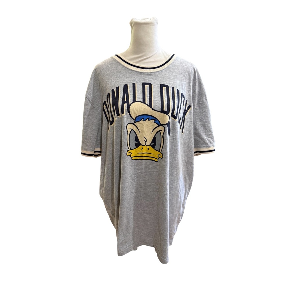 Disney Donald Duck Heather Gray‎ Graphic Jersey T-Shirt Size XL 34 Ringer Tee